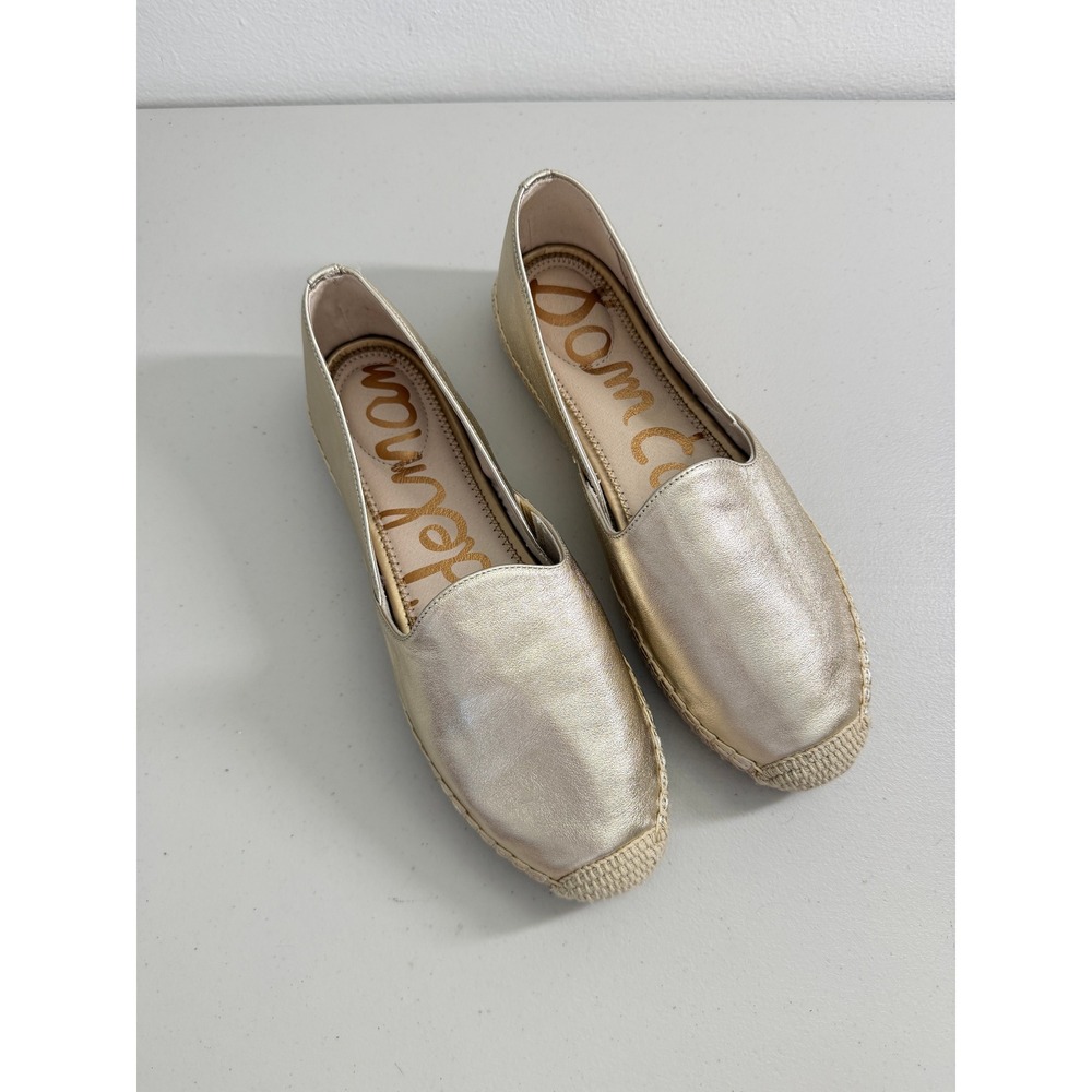 New Sam Edelman Gold Metallic Leather Espadrille Slip On Flats 10 M - Picture 3 of 8